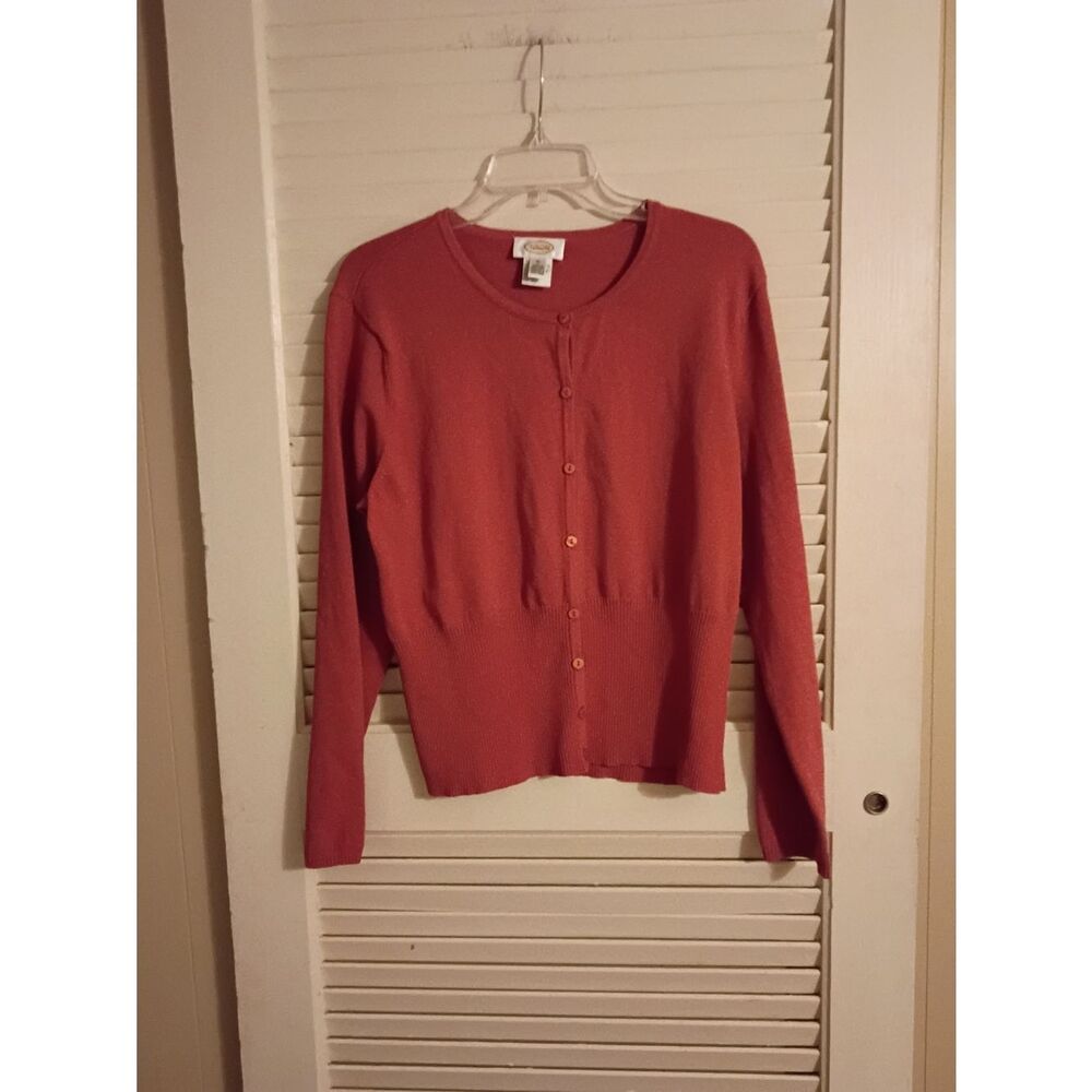 Talbots Rust Orange Button-Front Crewneck Cardigan - Picture 2 of 7